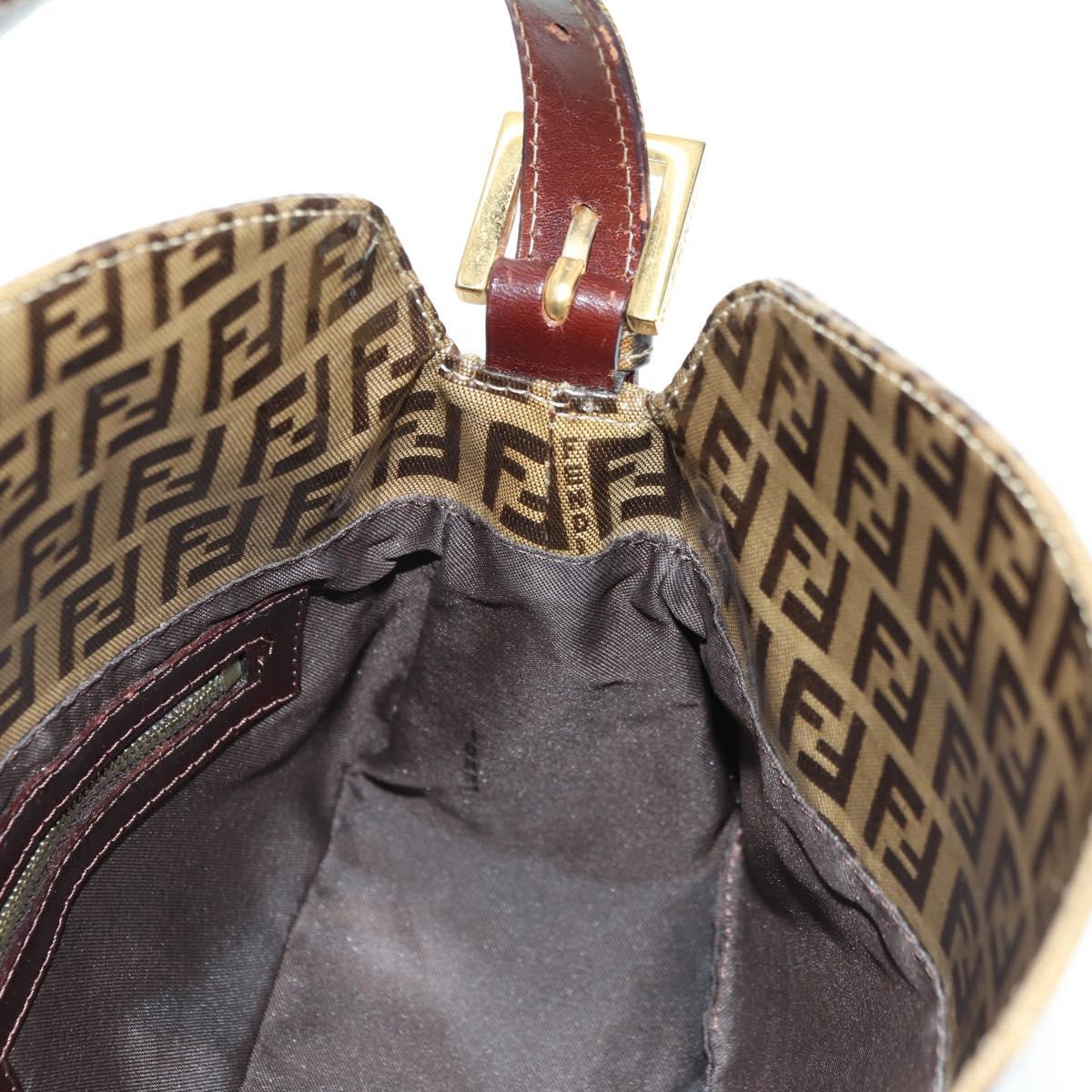 FENDI Zucchino Canvas Mamma Baguette Bag Coated Canvas Beige Gold Auth 175878SAM