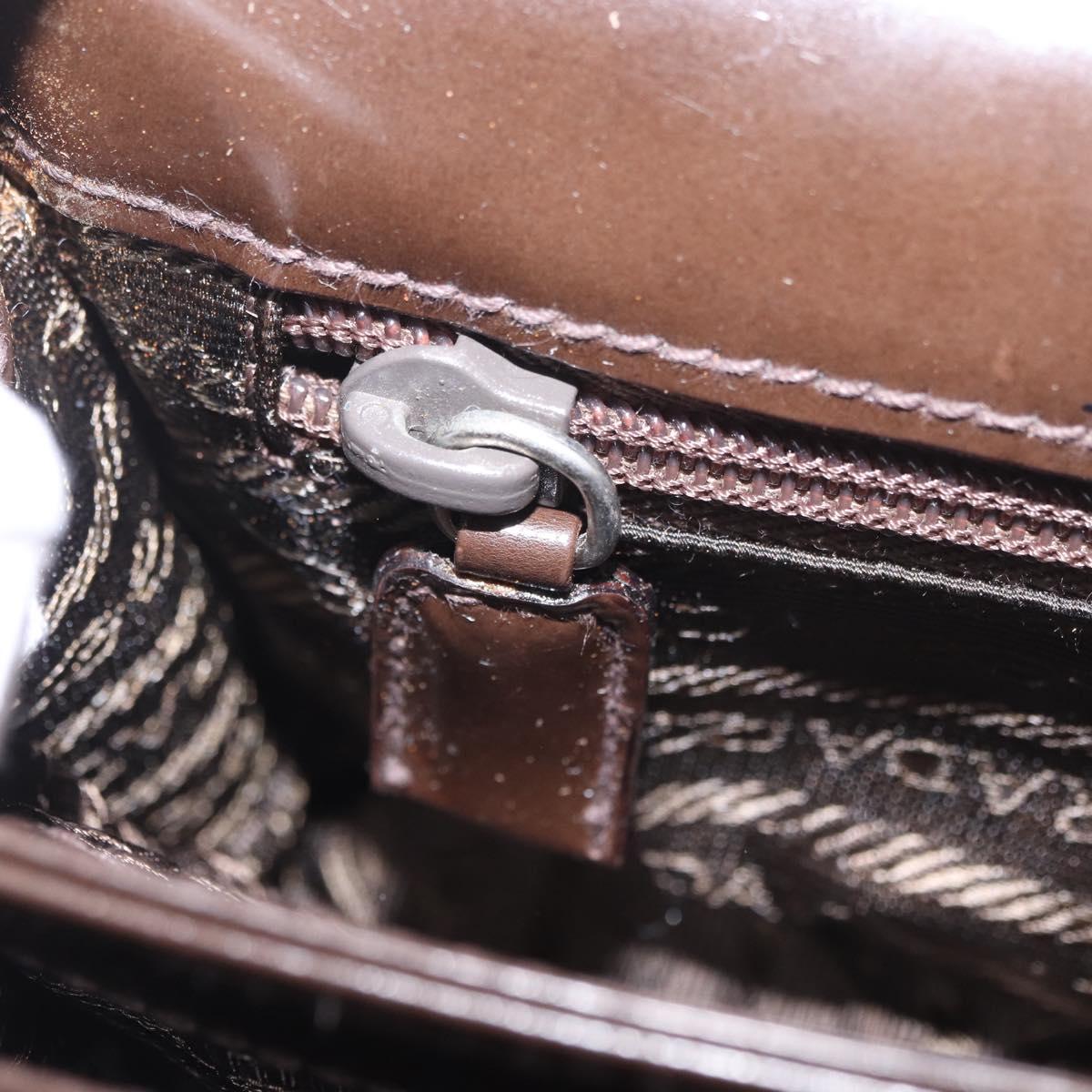 PRADA Plastic Chain Shoulder Bag Leather Brown Silver Auth 175882