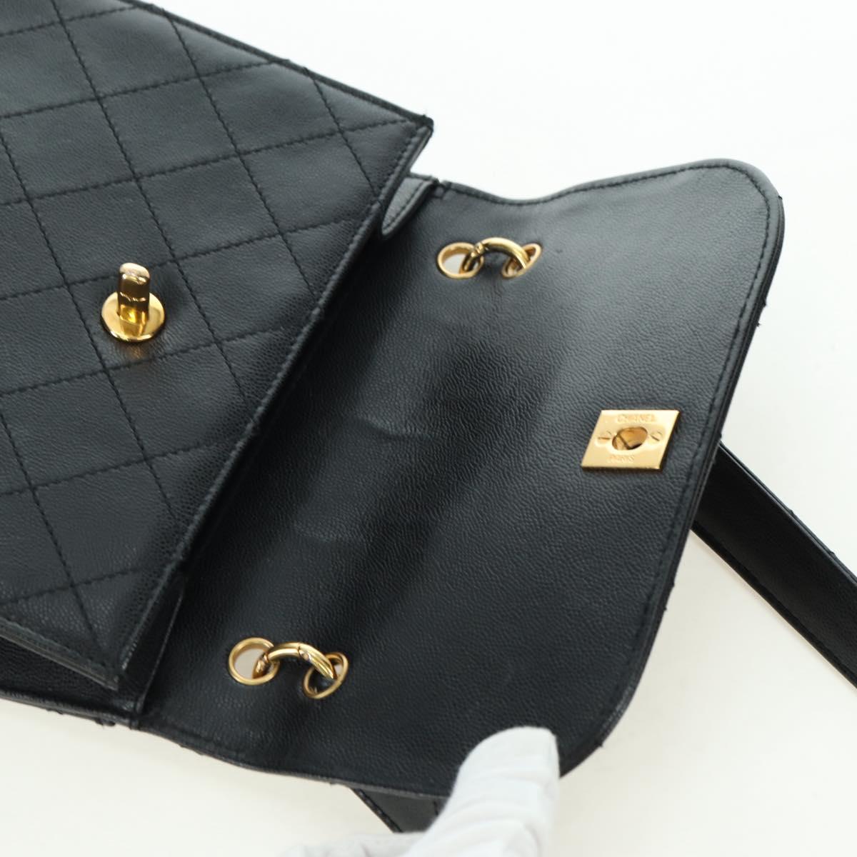 CHANEL Matelasse Shoulder Bag Caviar Skin Black Gold CC Auth 175887SAV