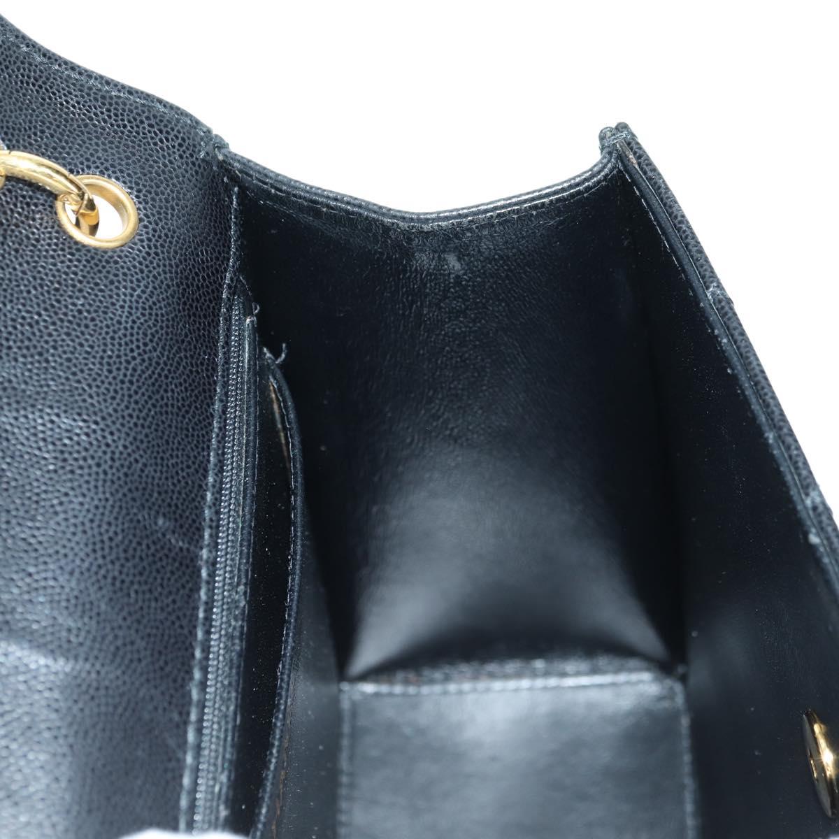 CHANEL Matelasse Shoulder Bag Caviar Skin Black Gold CC Auth 175887SAV
