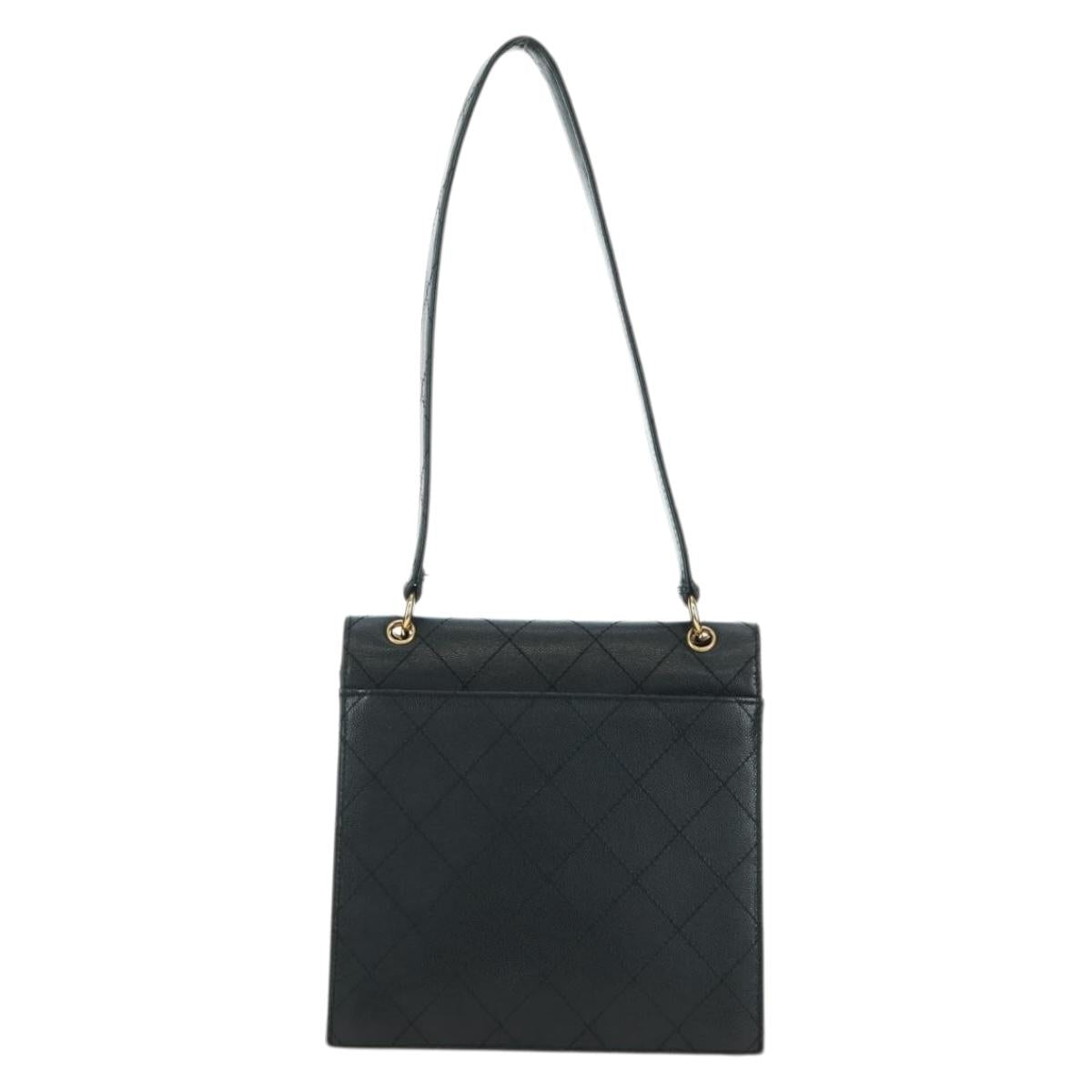 CHANEL Matelasse Shoulder Bag Caviar Skin Black Gold CC Auth 175887SAV