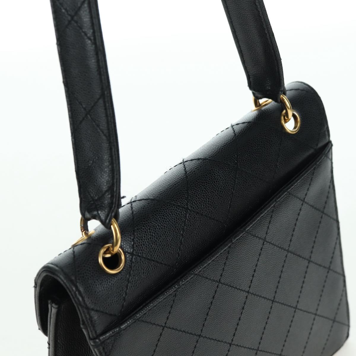 CHANEL Matelasse Shoulder Bag Caviar Skin Black Gold CC Auth 175887SAV