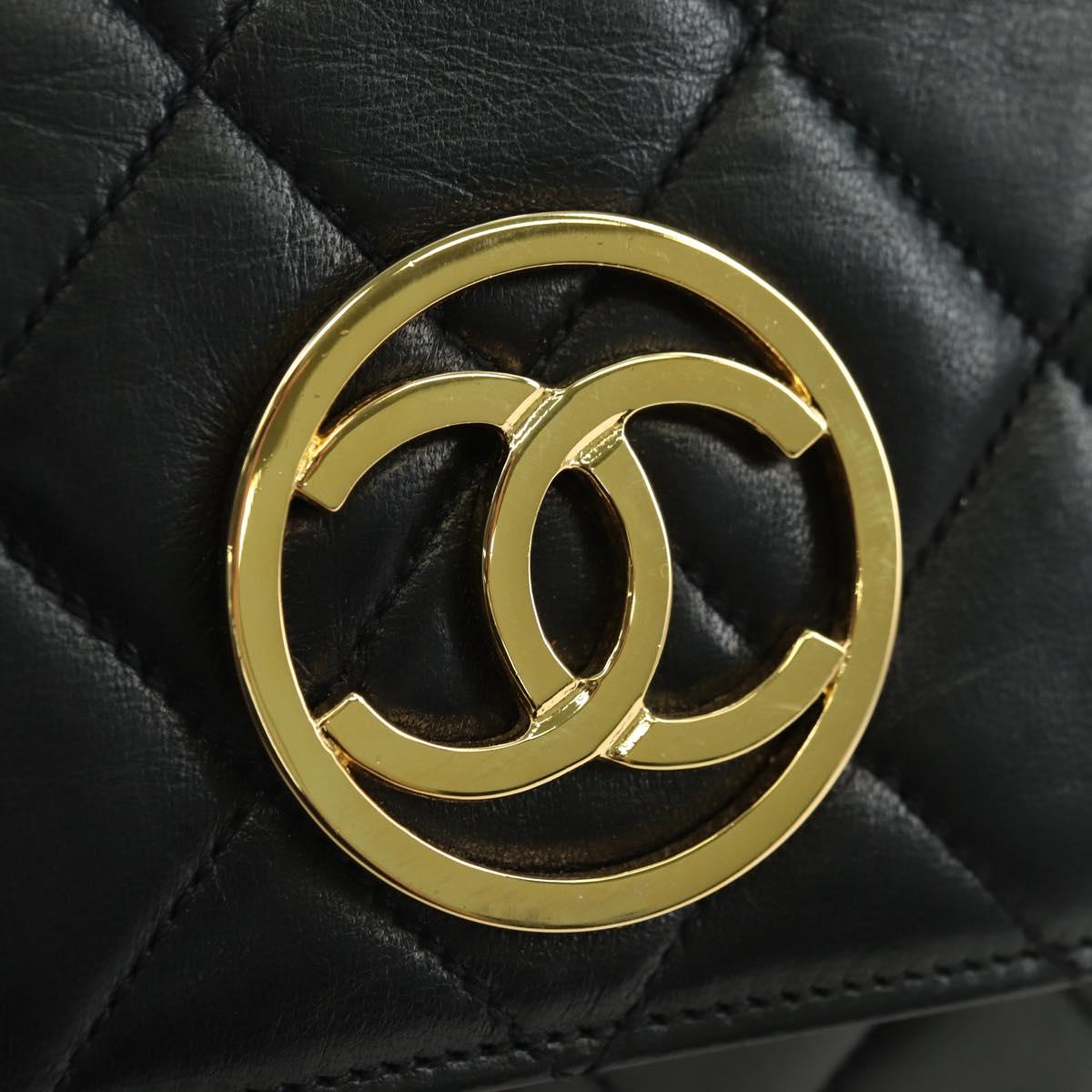 CHANEL Matelasse Chain Shoulder Bag Lamb Skin Black Gold CC Auth 175888SAV