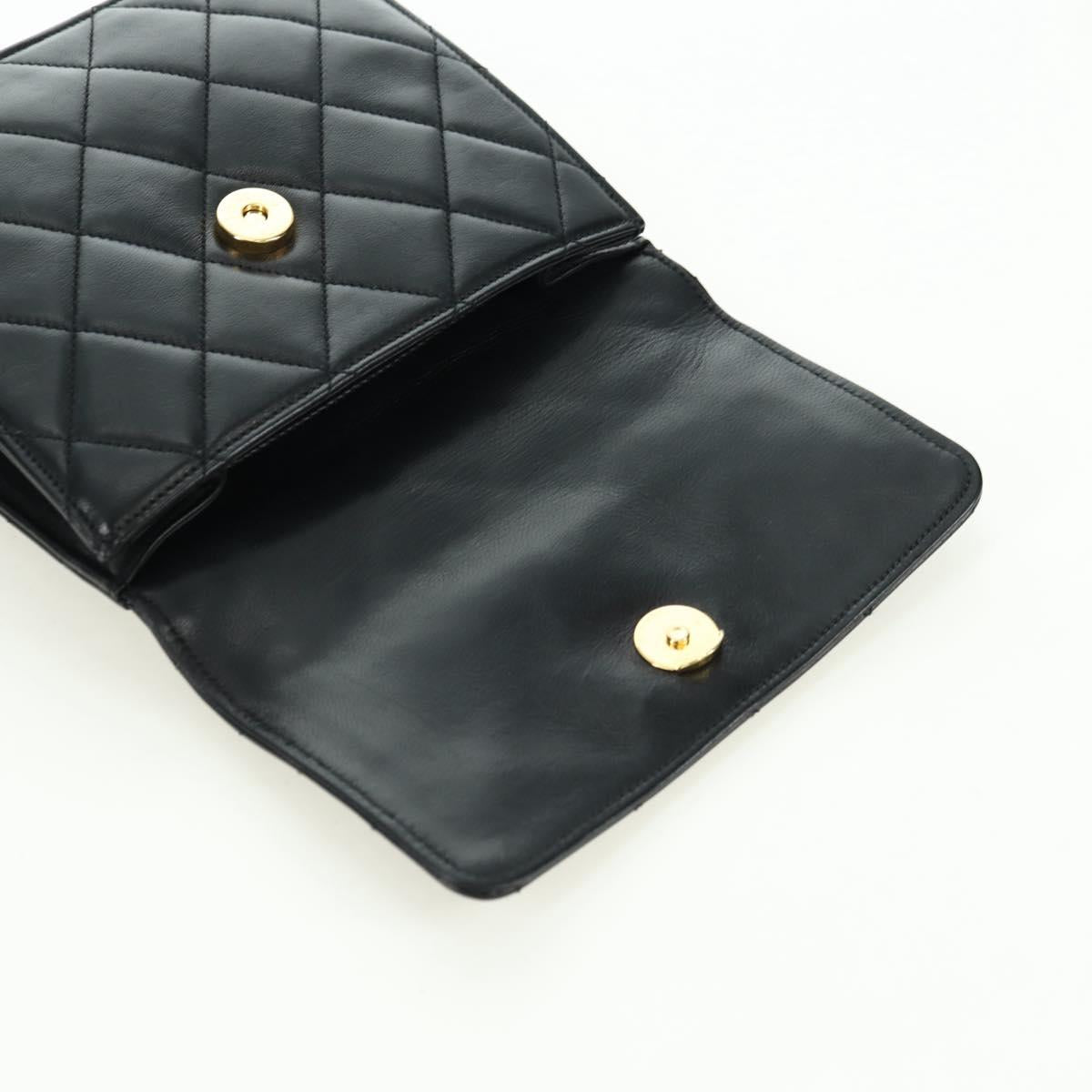 CHANEL Matelasse Chain Shoulder Bag Lamb Skin Black Gold CC Auth 175888SAV