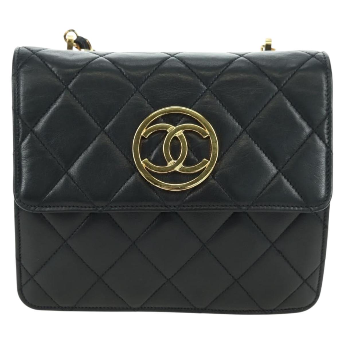 CHANEL Matelasse Chain Shoulder Bag Lamb Skin Black Gold CC Auth 175888SAV