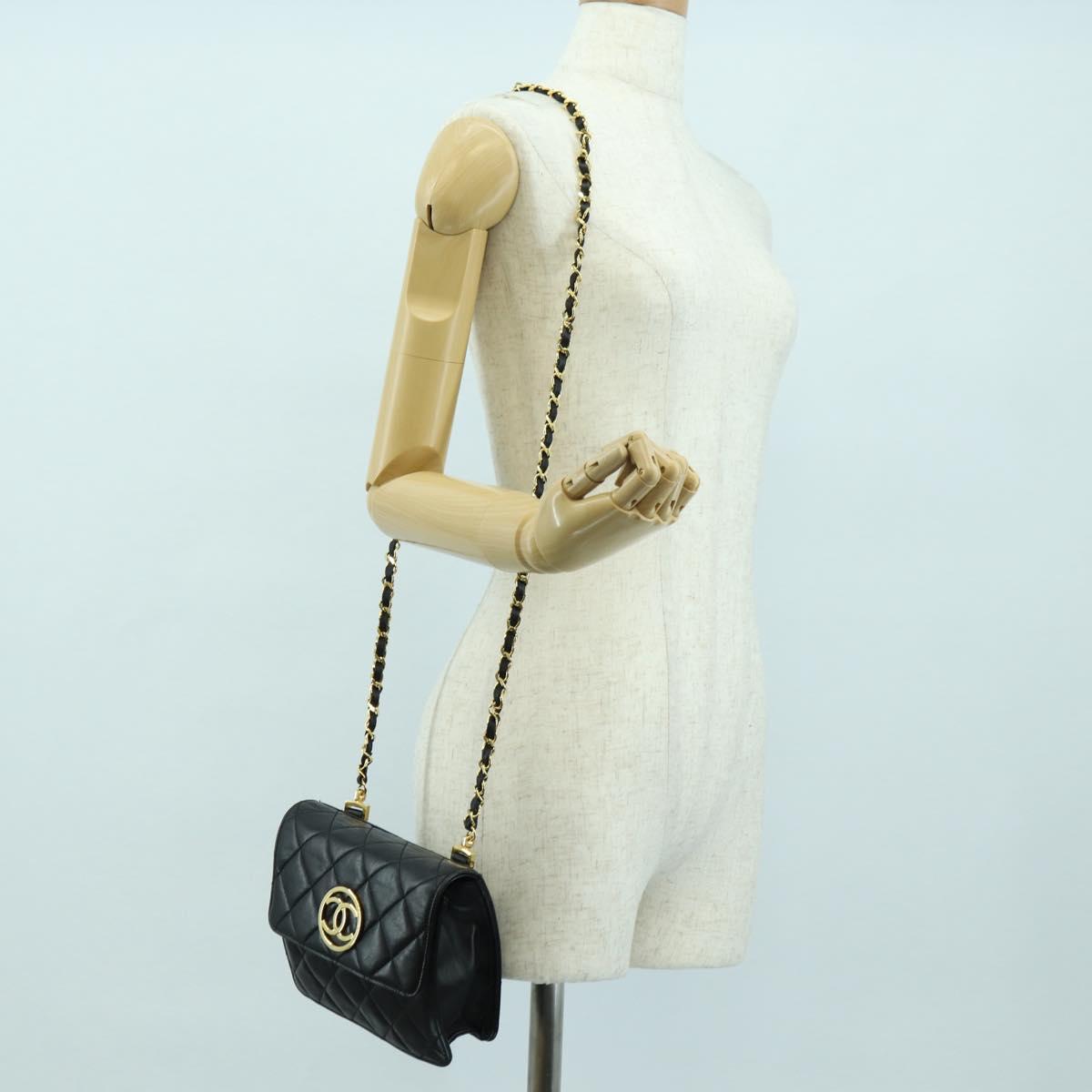 CHANEL Matelasse Chain Shoulder Bag Lamb Skin Black Gold CC Auth 175888SAV