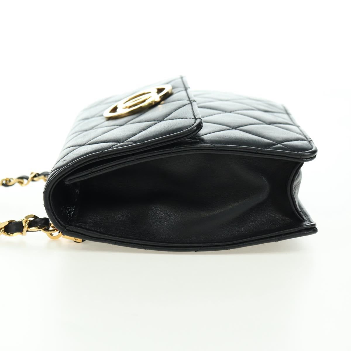 CHANEL Matelasse Chain Shoulder Bag Lamb Skin Black Gold CC Auth 175888SAV
