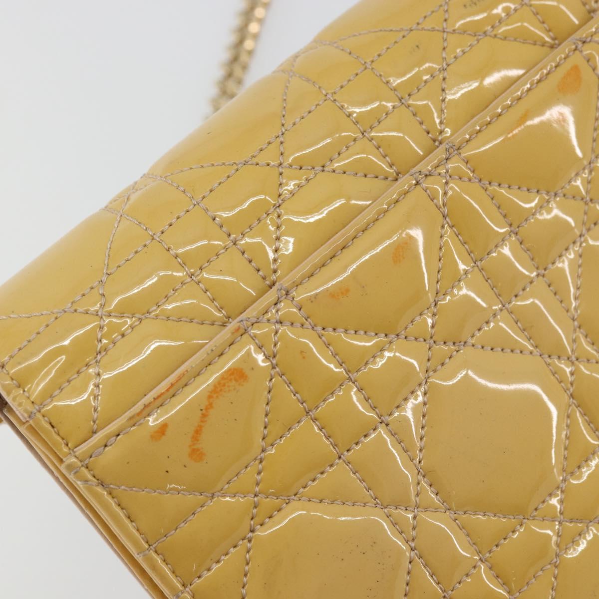 Christian Dior Canage Chain Shoulder Bag Patent Leather Beige Gold Auth 175889