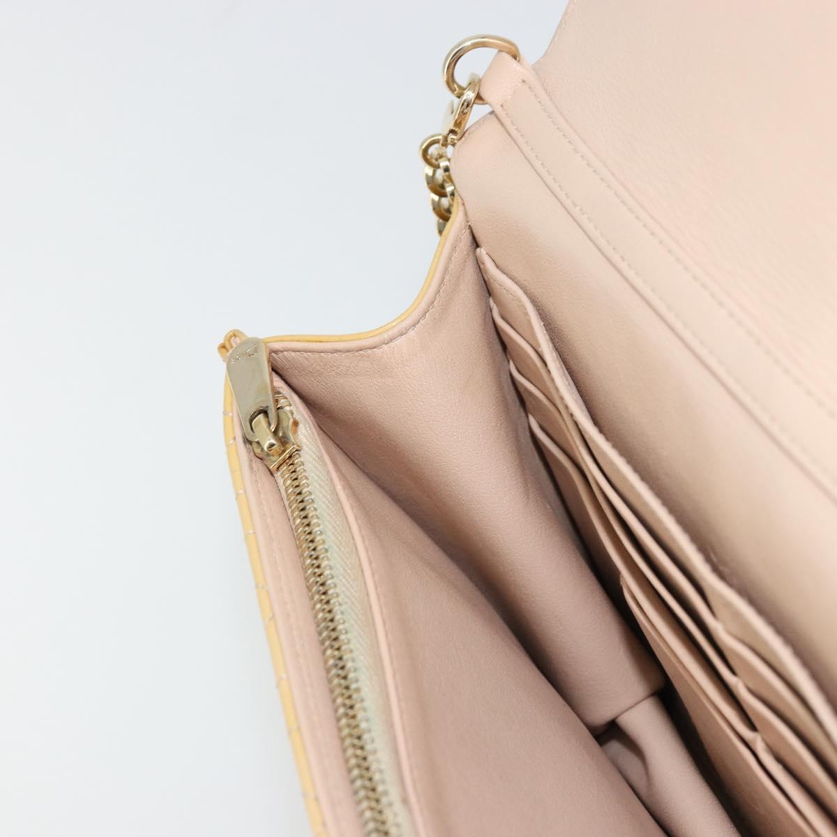 Christian Dior Canage Chain Shoulder Bag Patent Leather Beige Gold Auth 175889