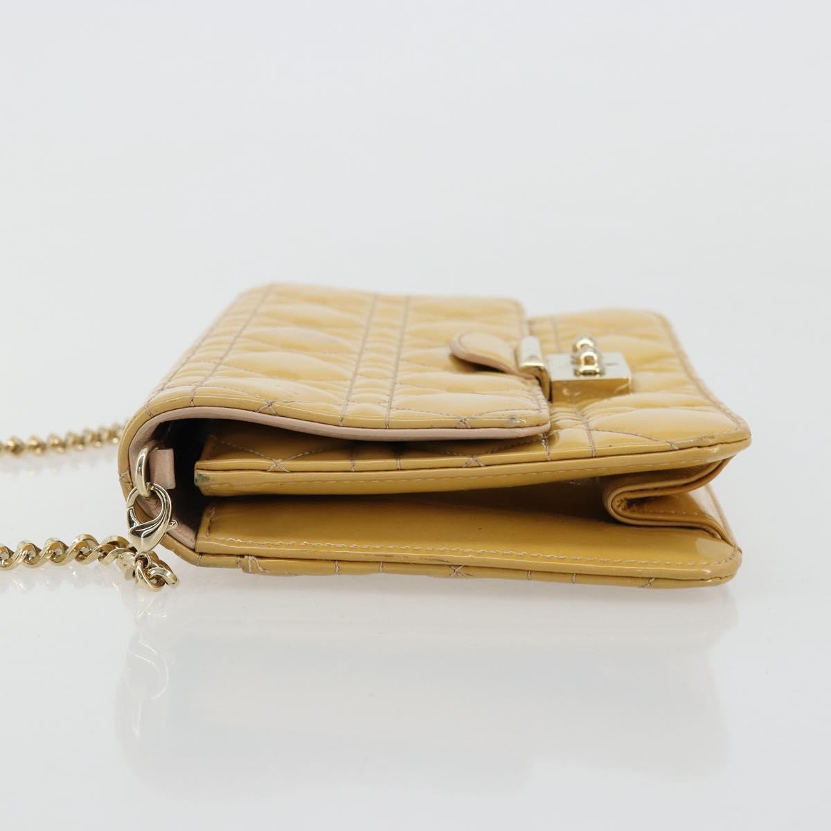 Christian Dior Canage Chain Shoulder Bag Patent Leather Beige Gold Auth 175889