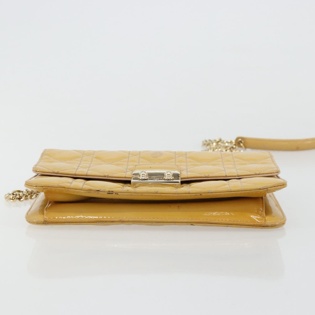 Christian Dior Canage Chain Shoulder Bag Patent Leather Beige Gold Auth 175889