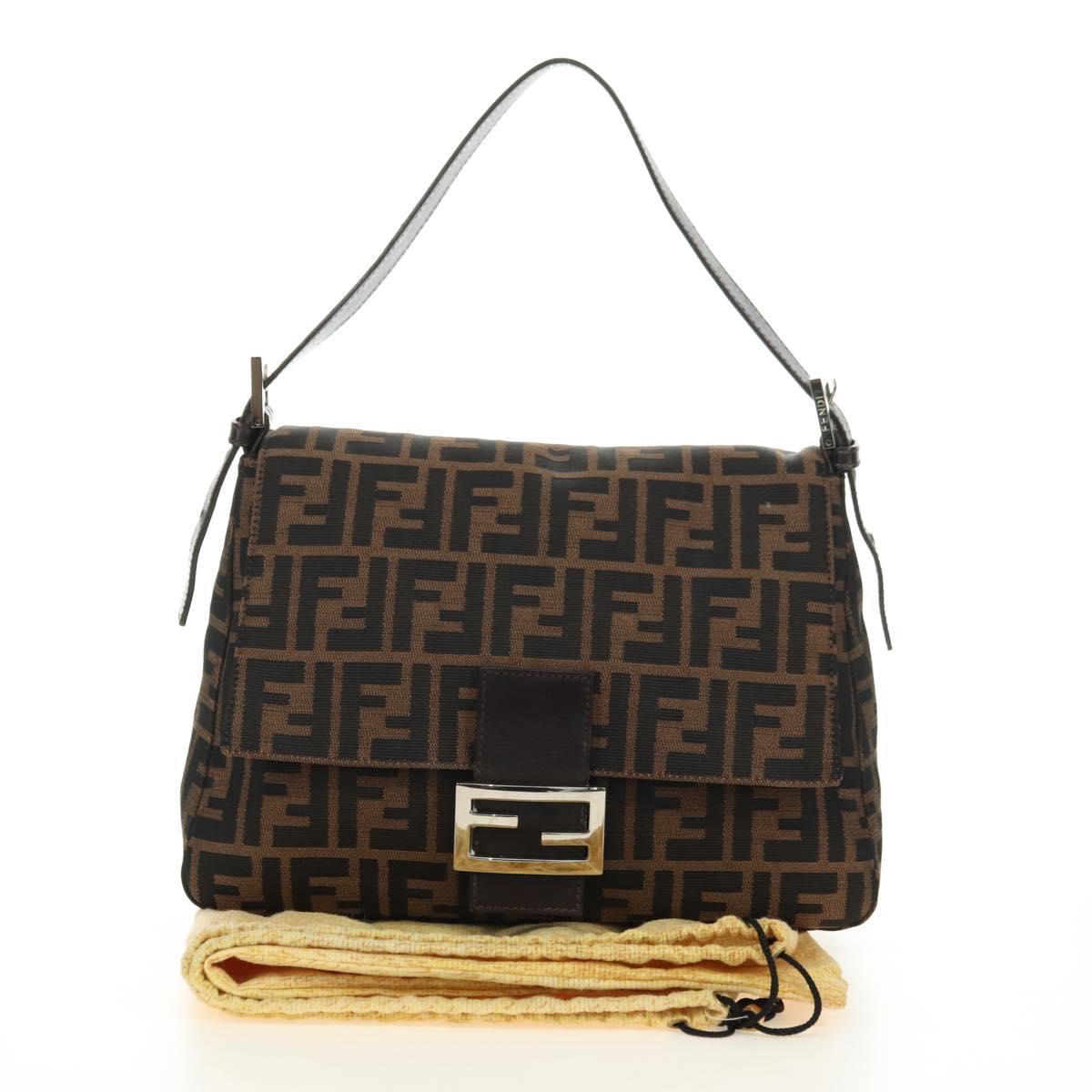 FENDI Zucca Canvas Mamma Baguette Shoulder Bag Black Brown Auth 175894SAM
