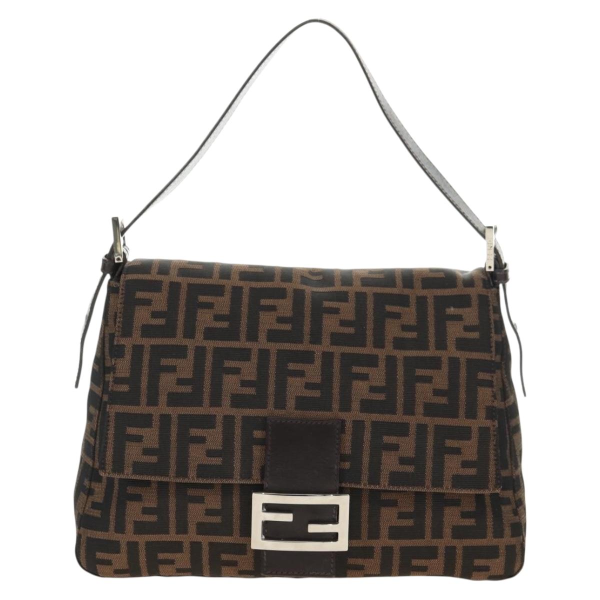 FENDI Zucca Canvas Mamma Baguette Shoulder Bag Black Brown Auth 175894SAM