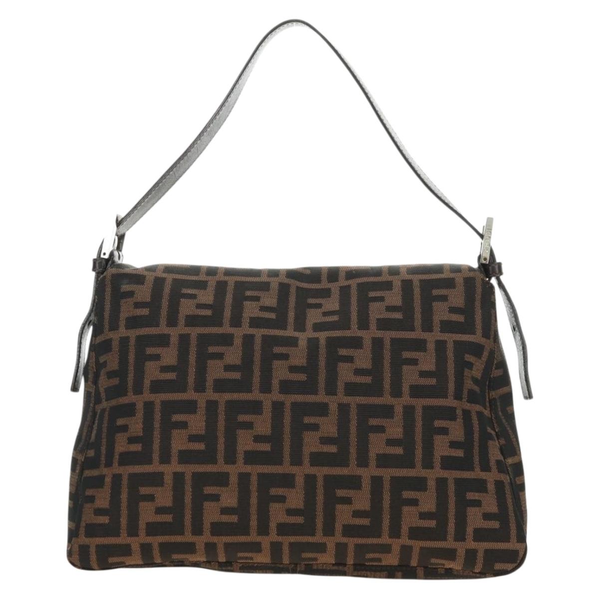 FENDI Zucca Canvas Mamma Baguette Shoulder Bag Black Brown Auth 175894SAM