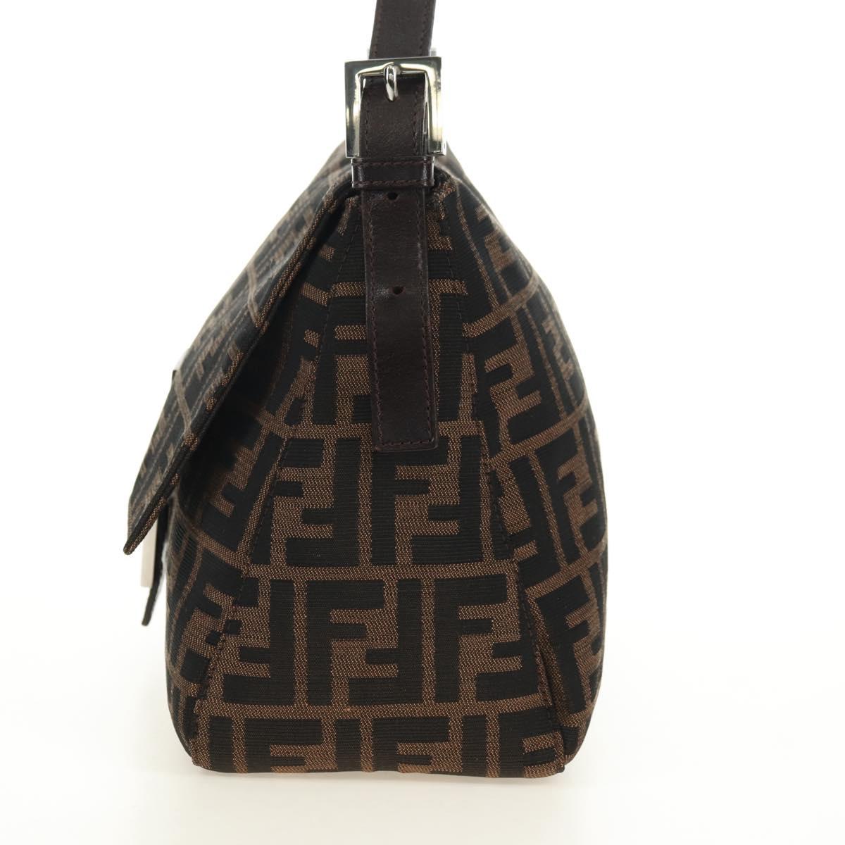 FENDI Zucca Canvas Mamma Baguette Shoulder Bag Black Brown Auth 175894SAM