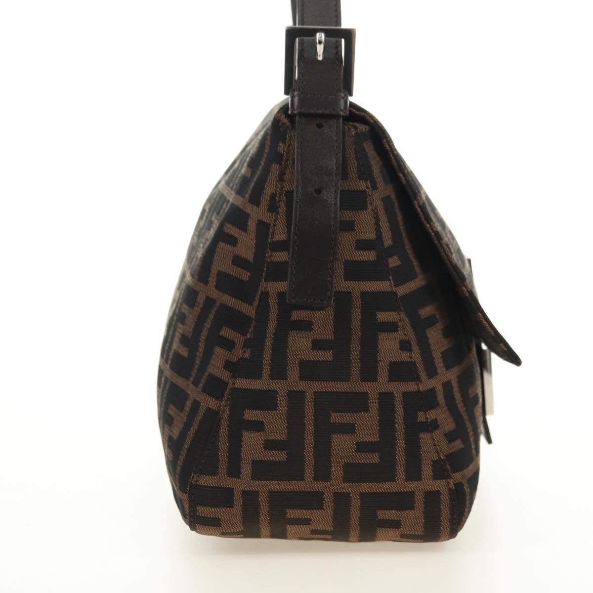 FENDI Zucca Canvas Mamma Baguette Shoulder Bag Black Brown Auth 175894SAM