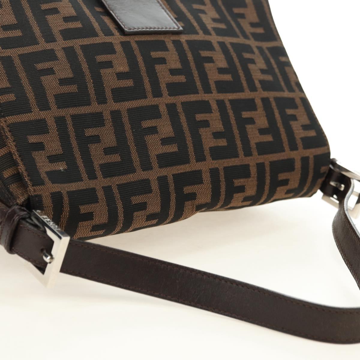 FENDI Zucca Canvas Mamma Baguette Shoulder Bag Black Brown Auth 175894SAM