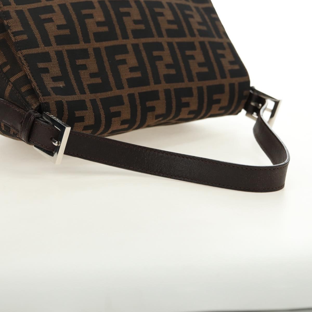 FENDI Zucca Canvas Mamma Baguette Shoulder Bag Black Brown Auth 175894SAM