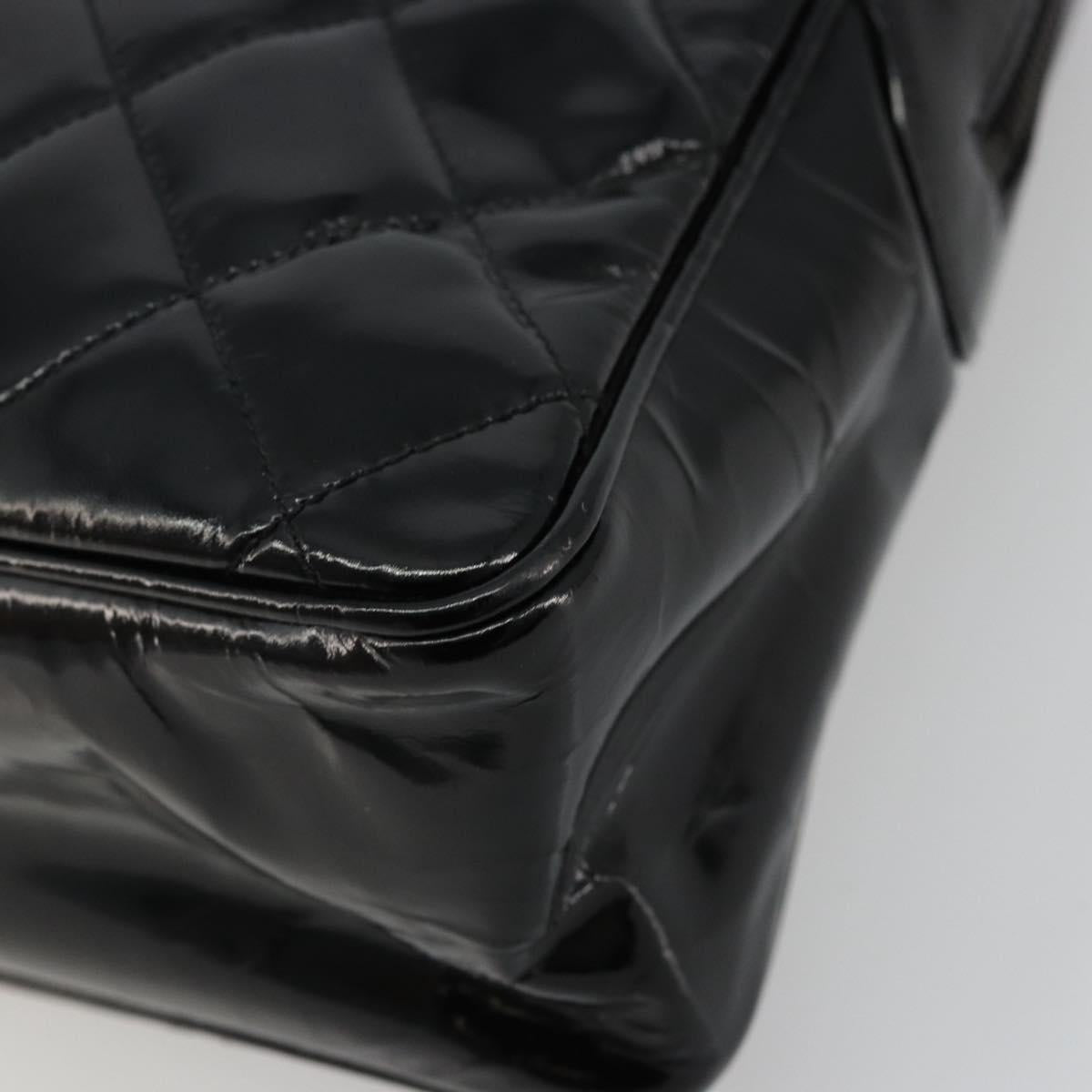 CHANEL Matelasse Chain Shoulder Bag Patent leather Black Gold CC Auth 175899