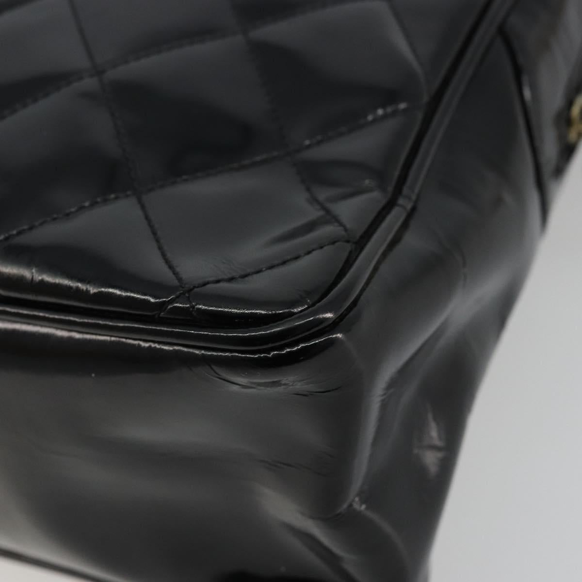 CHANEL Matelasse Chain Shoulder Bag Patent leather Black Gold CC Auth 175899
