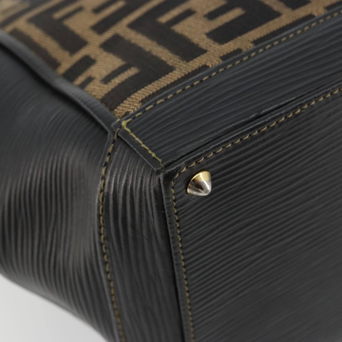 FENDI Zucca Canvas Hand Bag Brown Black Auth 175903