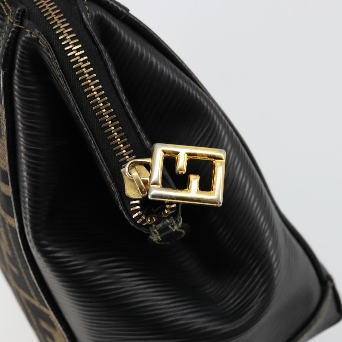 FENDI Zucca Canvas Hand Bag Brown Black Auth 175903