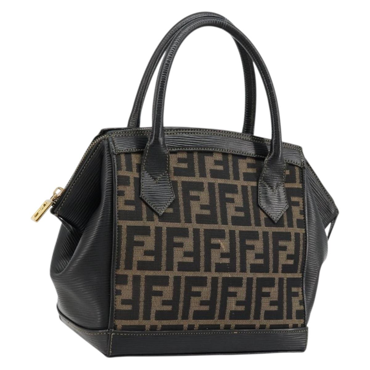 FENDI Zucca Canvas Hand Bag Brown Black Auth 175903