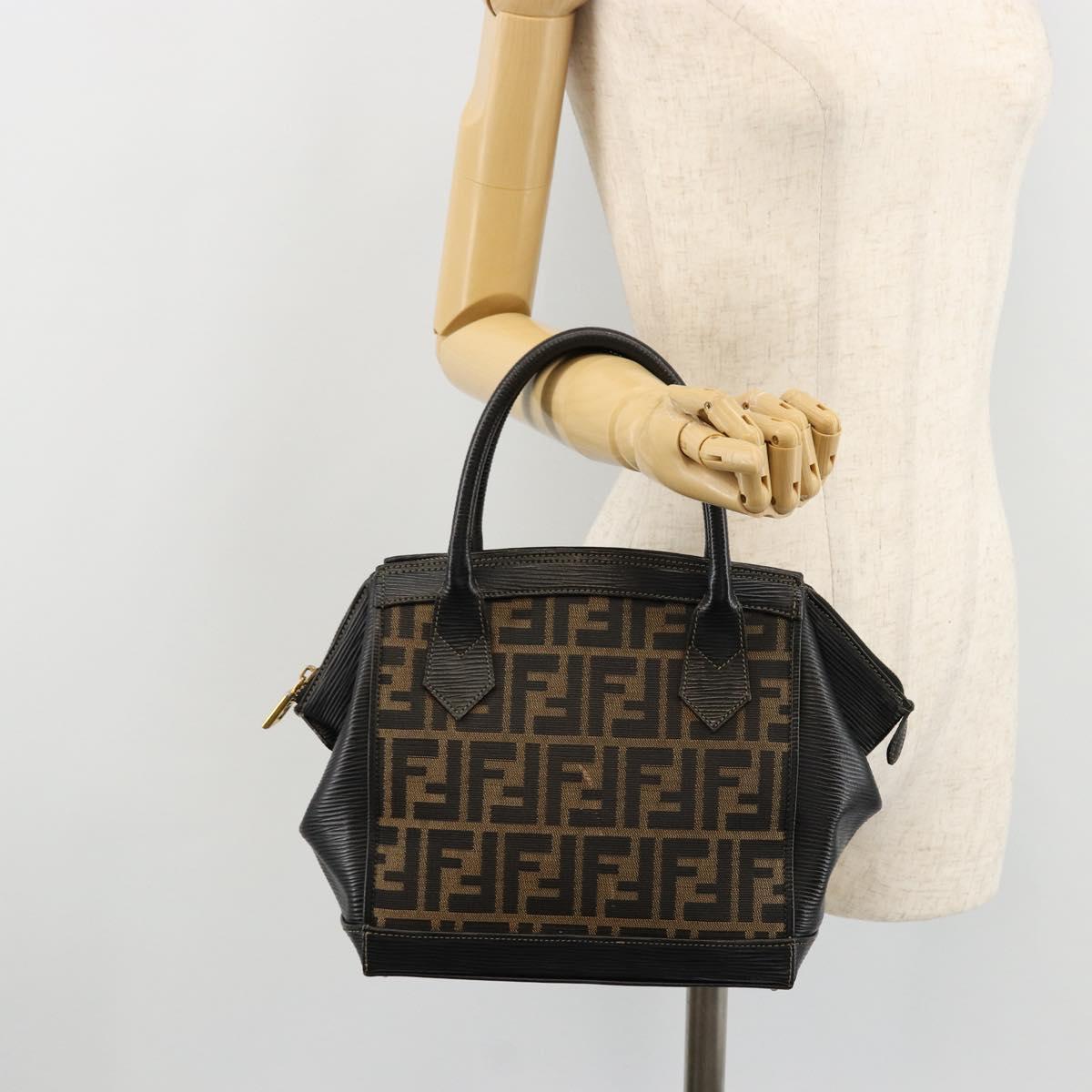 FENDI Zucca Canvas Hand Bag Brown Black Auth 175903