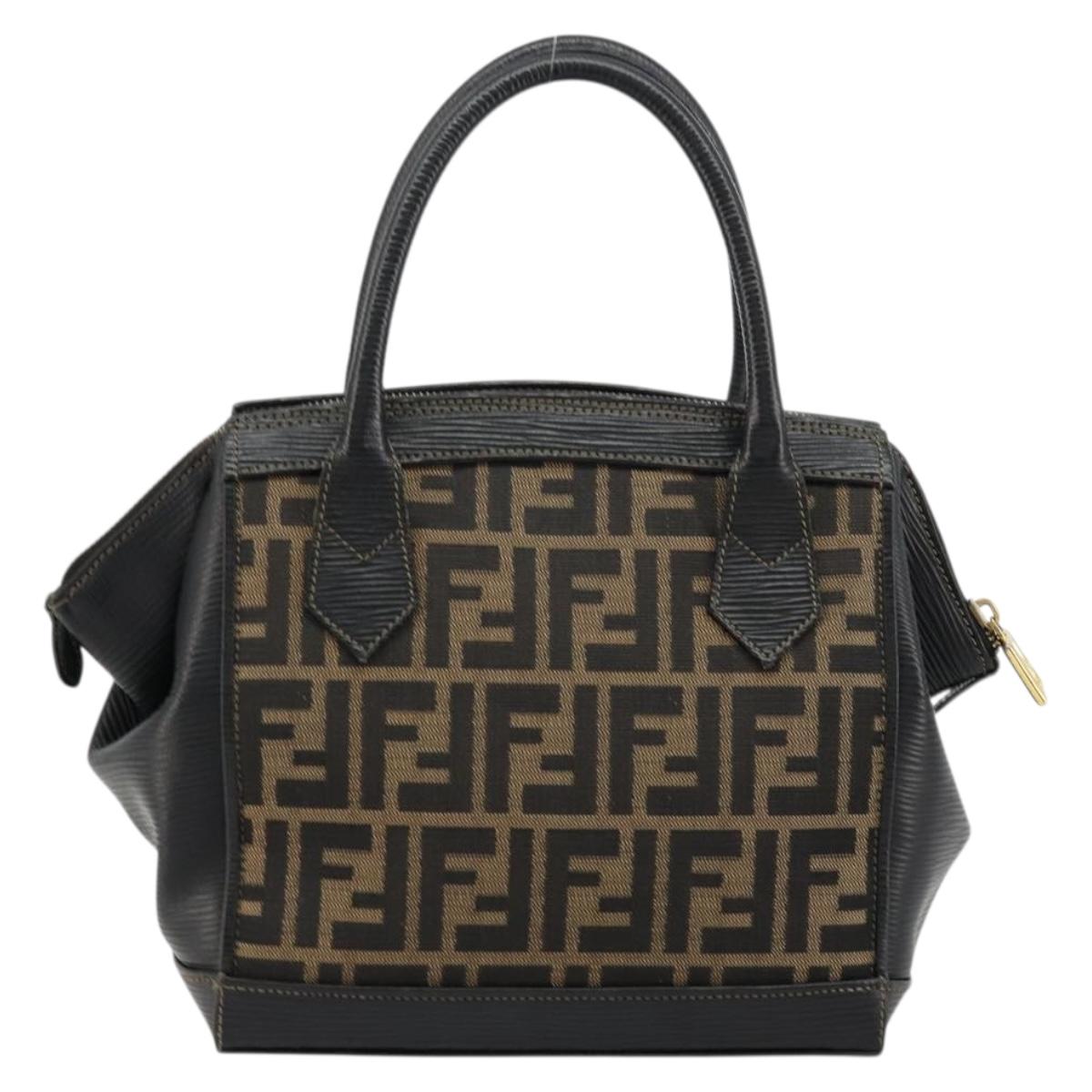 FENDI Zucca Canvas Hand Bag Brown Black Auth 175903