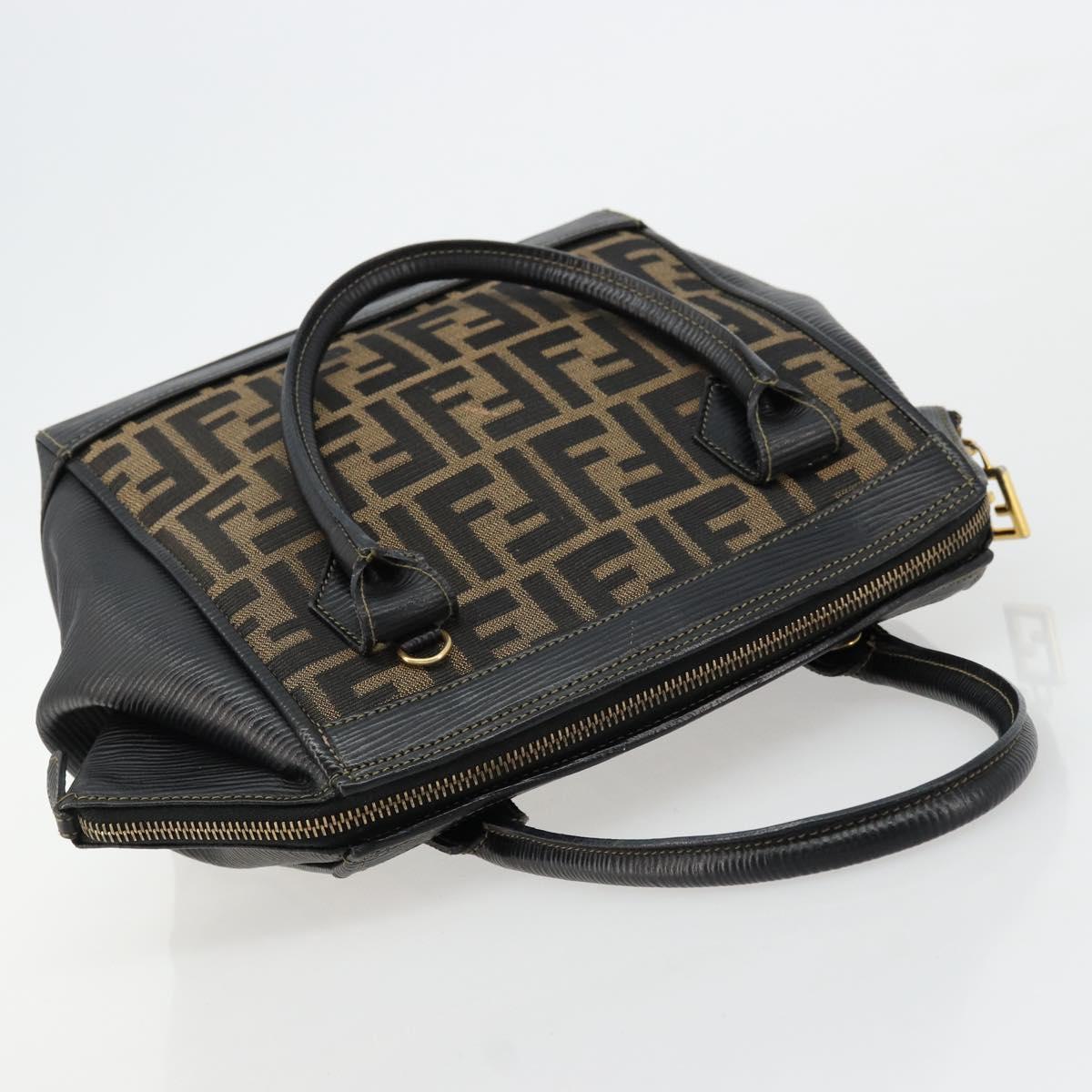 FENDI Zucca Canvas Hand Bag Brown Black Auth 175903