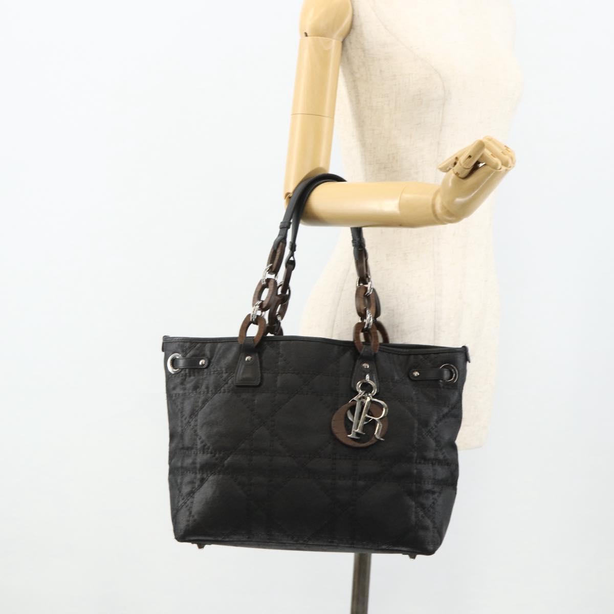 Christian Dior Canage Panarea Hand Bag Coated Canvas Black Silver Auth 175904