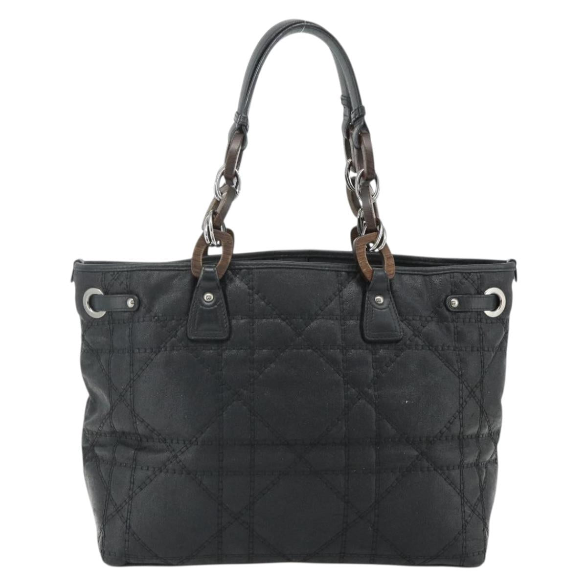 Christian Dior Canage Panarea Hand Bag Coated Canvas Black Silver Auth 175904