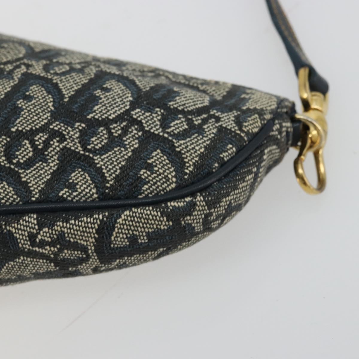 Christian Dior Trotter Canvas Saddle Pouch Navy Gold Auth 175907A