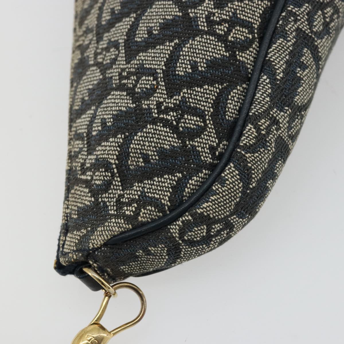 Christian Dior Trotter Canvas Saddle Pouch Navy Gold Auth 175907A