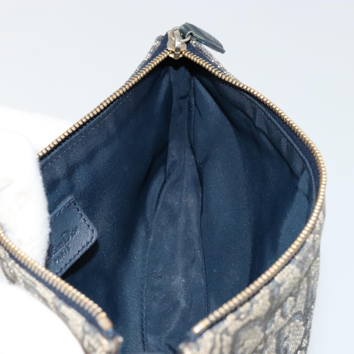 Christian Dior Trotter Canvas Saddle Pouch Navy Gold Auth 175907A