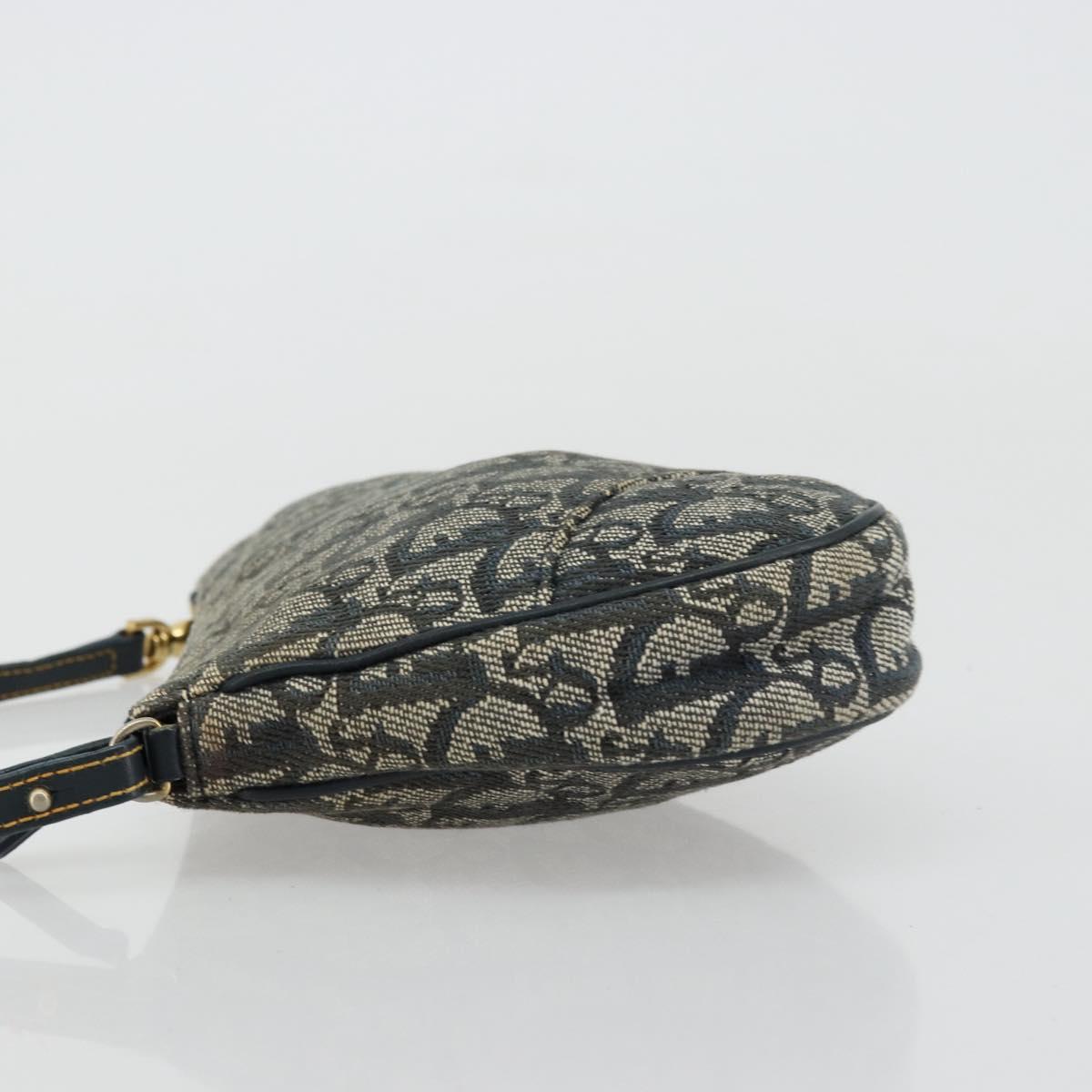 Christian Dior Trotter Canvas Saddle Pouch Navy Gold Auth 175907A