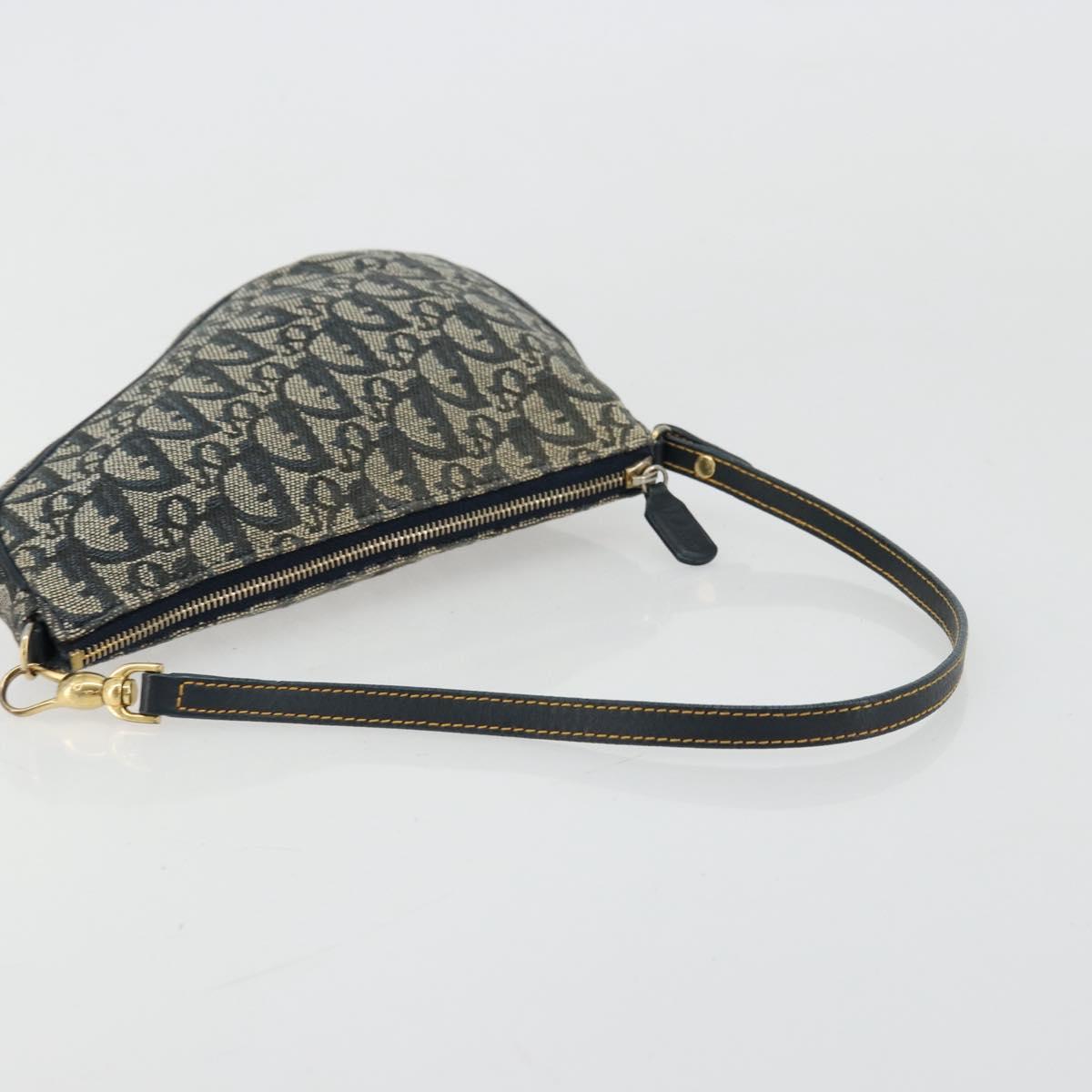 Christian Dior Trotter Canvas Saddle Pouch Navy Gold Auth 175907A