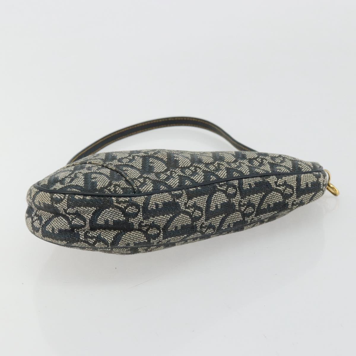 Christian Dior Trotter Canvas Saddle Pouch Navy Gold Auth 175907A