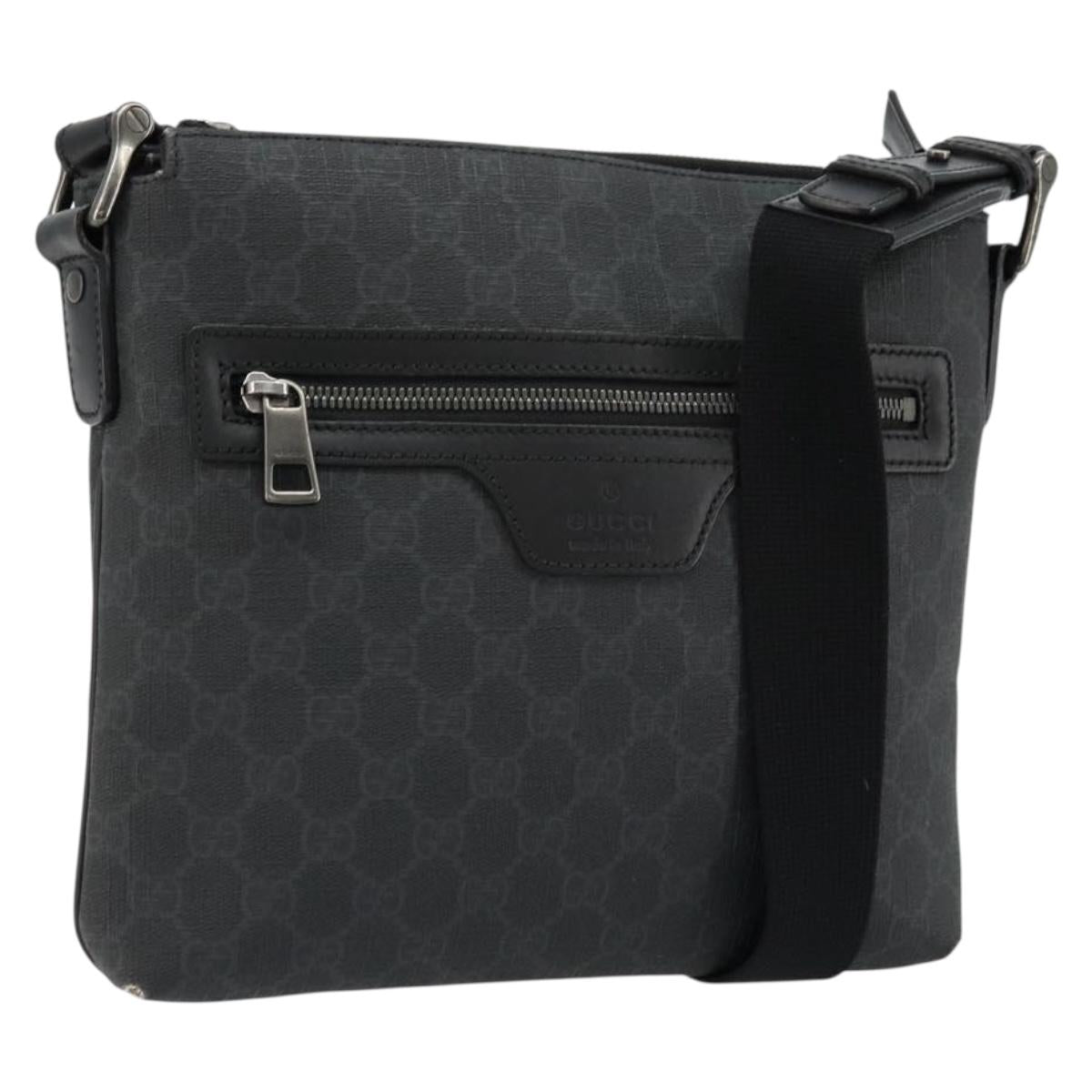 GUCCI GG Supreme Shoulder Bag PVC Black Silver 387514 Auth 175909