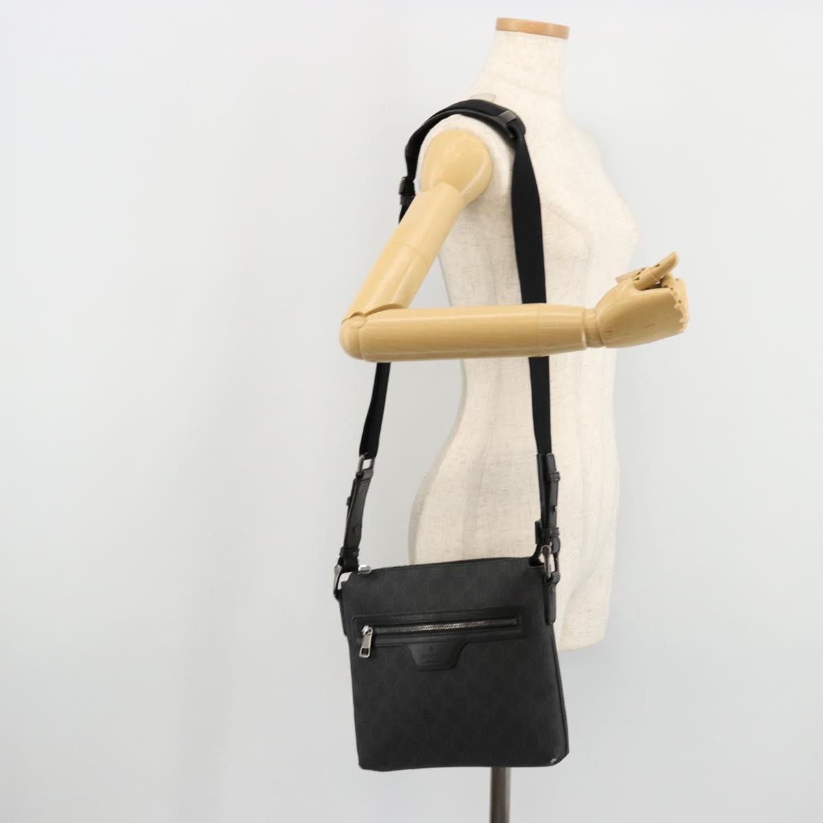 GUCCI GG Supreme Shoulder Bag PVC Black Silver 387514 Auth 175909