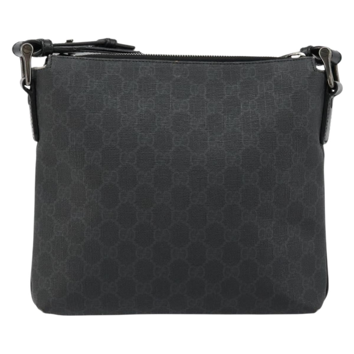 GUCCI GG Supreme Shoulder Bag PVC Black Silver 387514 Auth 175909
