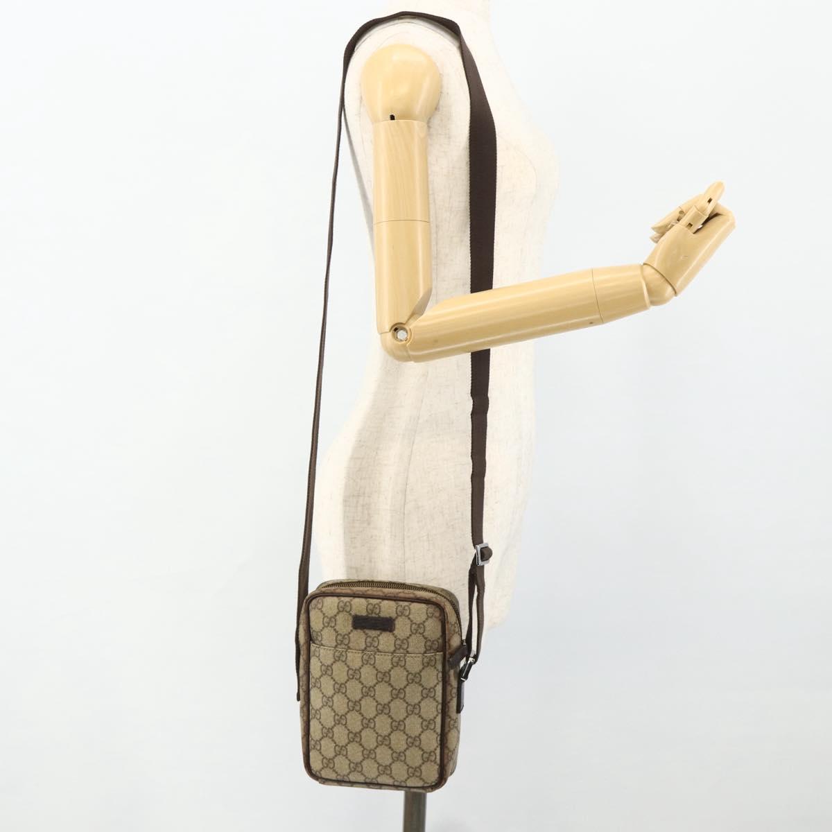 GUCCI GG Supreme Shoulder Bag PVC Beige Silver 122754 Auth 175918A