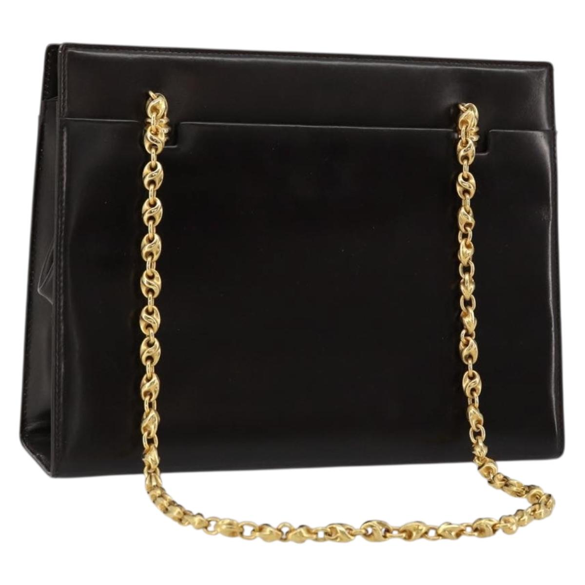 GUCCI Chain Shoulder Bag Leather Brown Gold Auth 175919