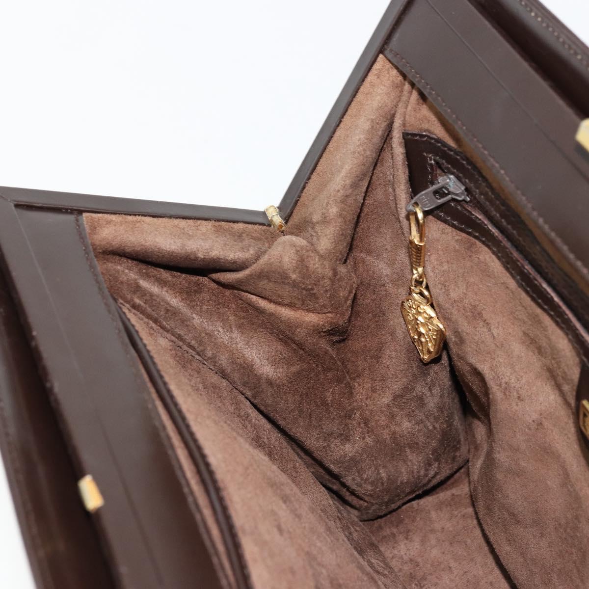 GUCCI Chain Shoulder Bag Leather Brown Gold Auth 175919
