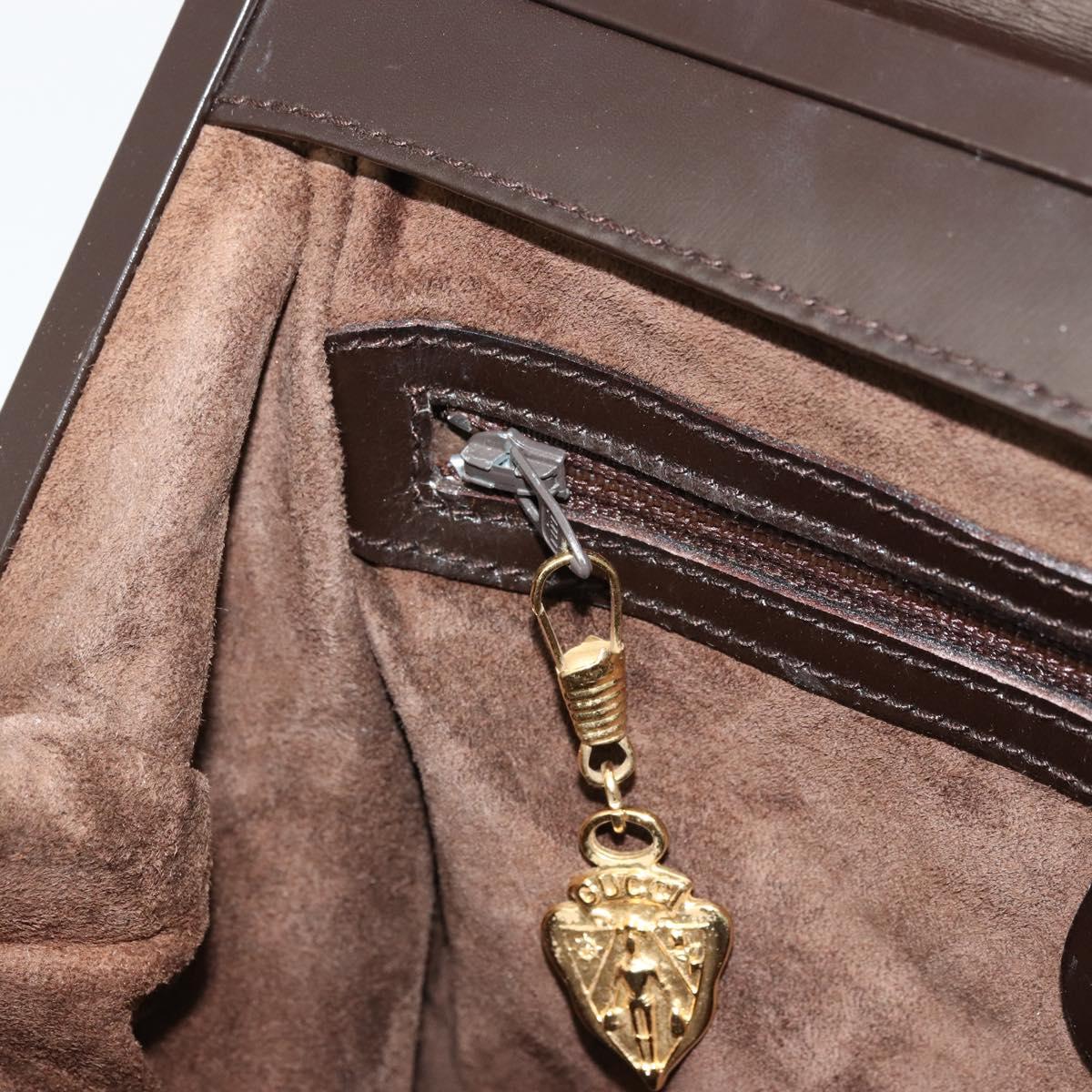 GUCCI Chain Shoulder Bag Leather Brown Gold Auth 175919