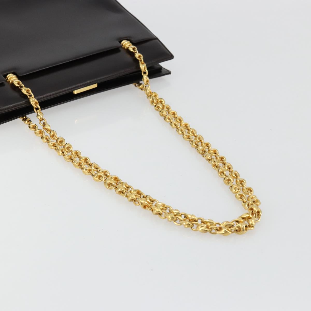 GUCCI Chain Shoulder Bag Leather Brown Gold Auth 175919