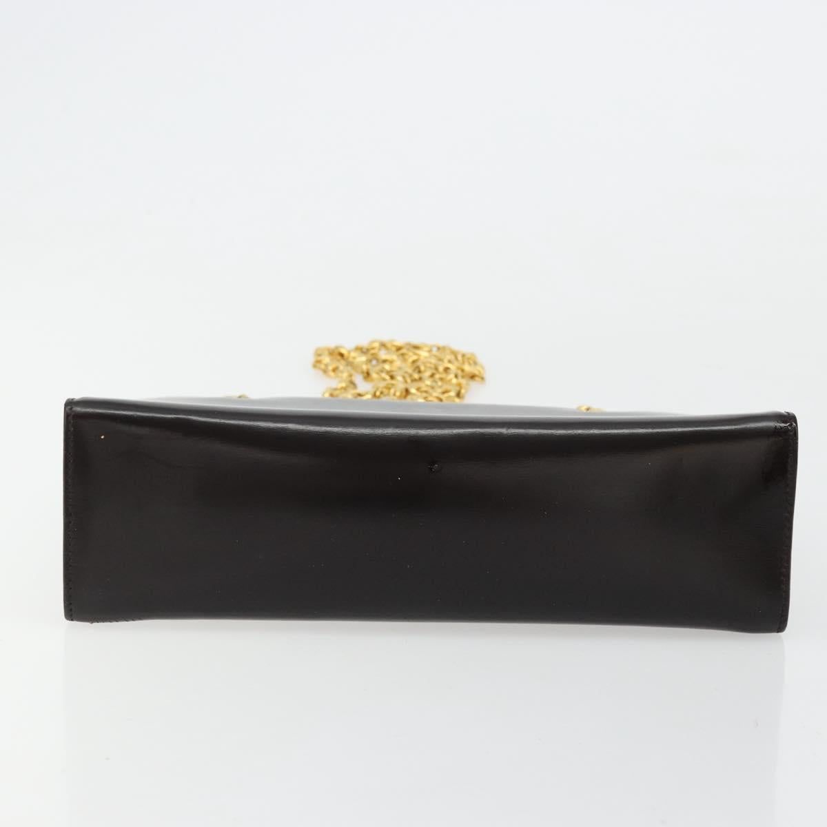 GUCCI Chain Shoulder Bag Leather Brown Gold Auth 175919