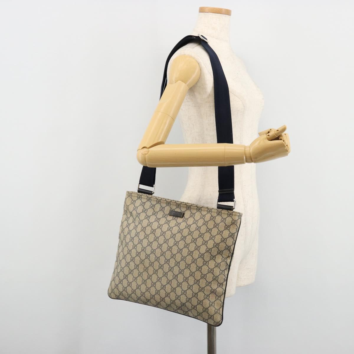 GUCCI GG Supreme Shoulder Bag PVC Beige Silver 201446 Auth 175923A