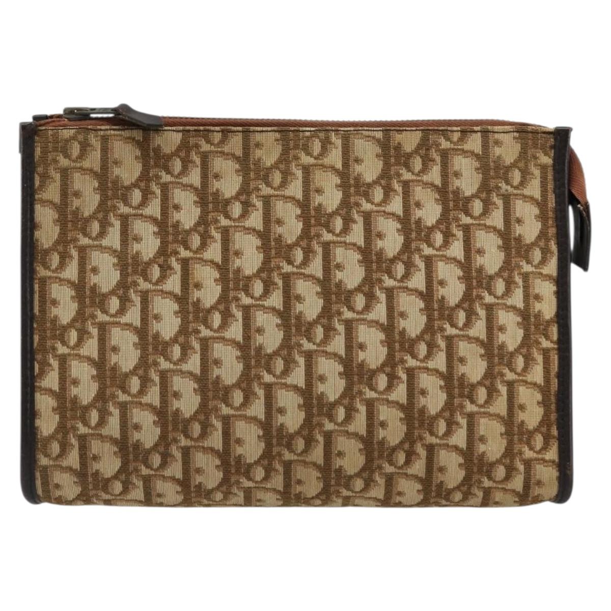 Christian Dior Trotter Canvas Clutch Bag Beige Auth 175934