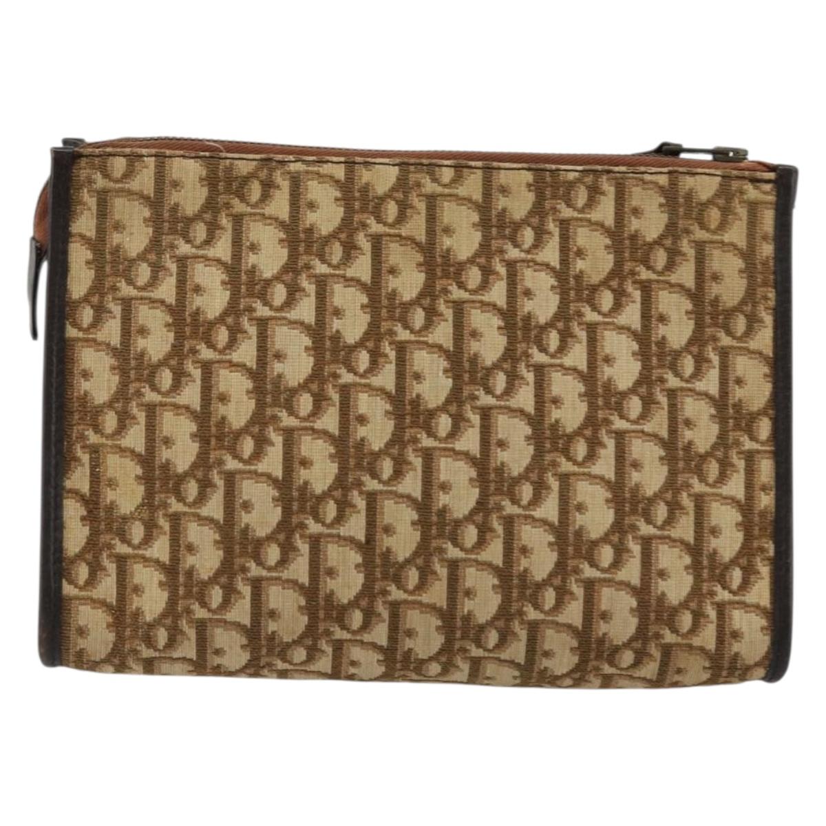 Christian Dior Trotter Canvas Clutch Bag Beige Auth 175934